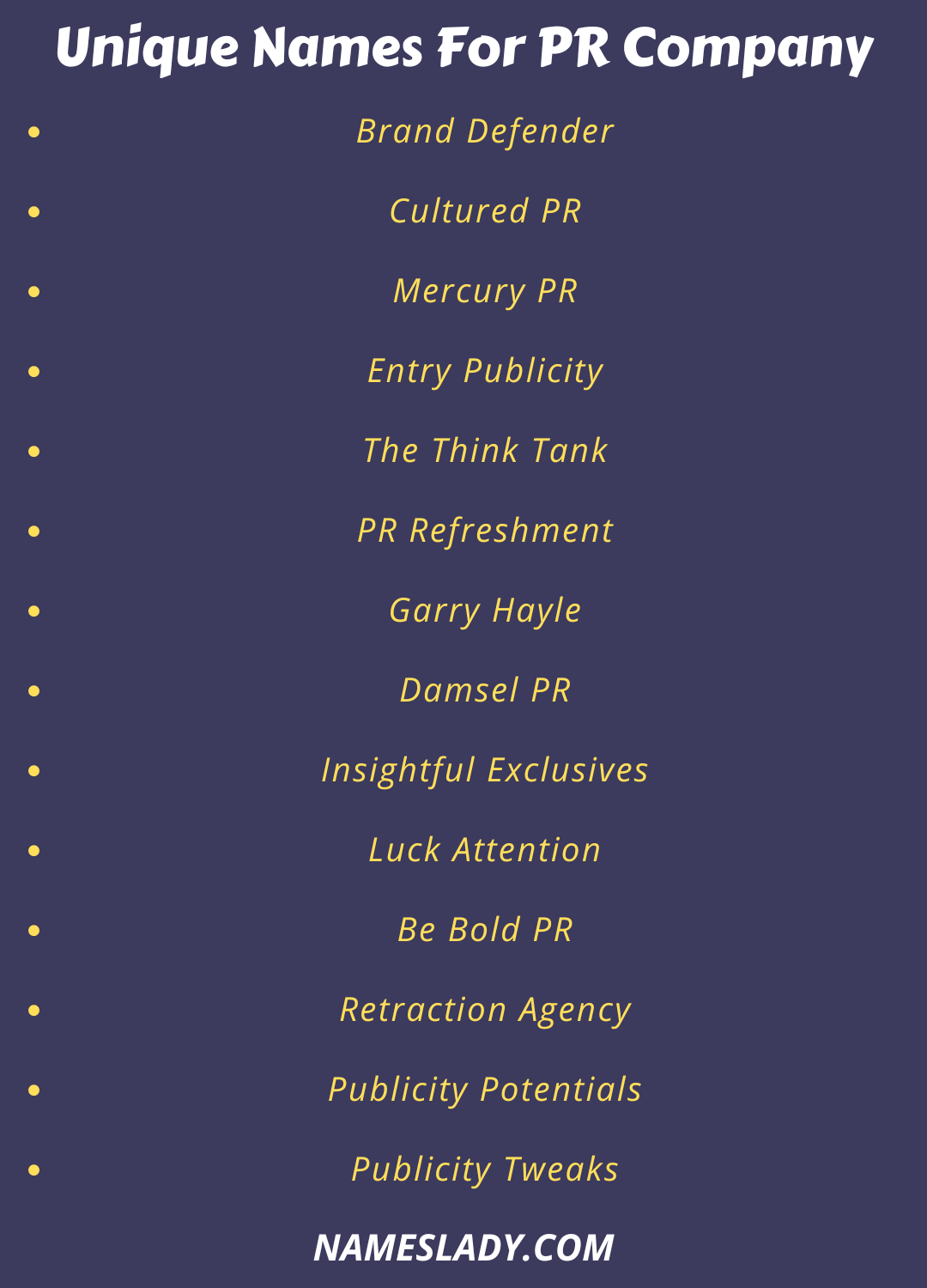 Unique Names For PR Company