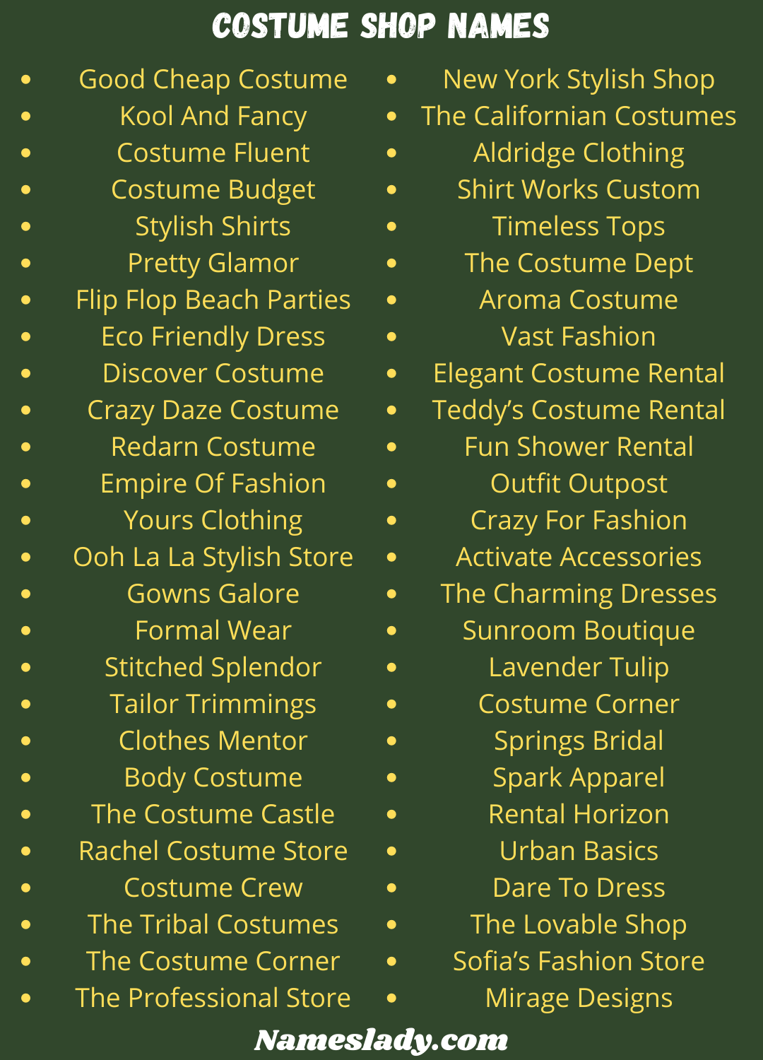 Costume Shop Names