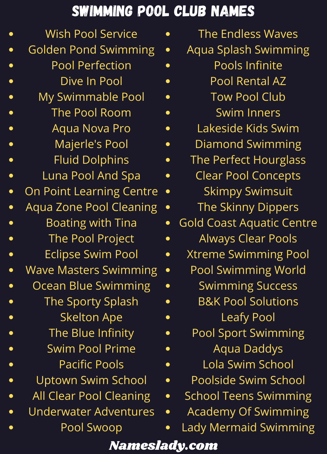 Swimming Pool Club Names