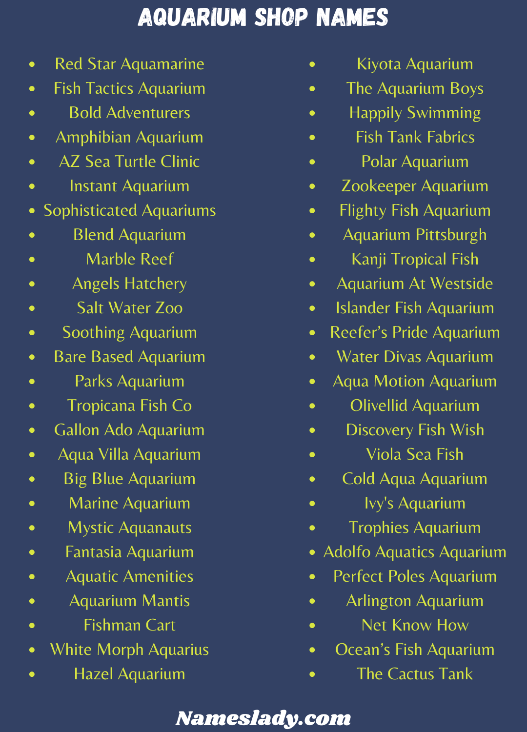 Aquarium Shop Names