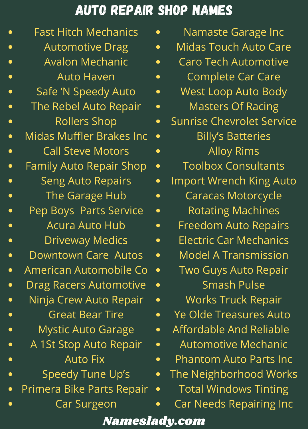 Auto Repair Shop Names