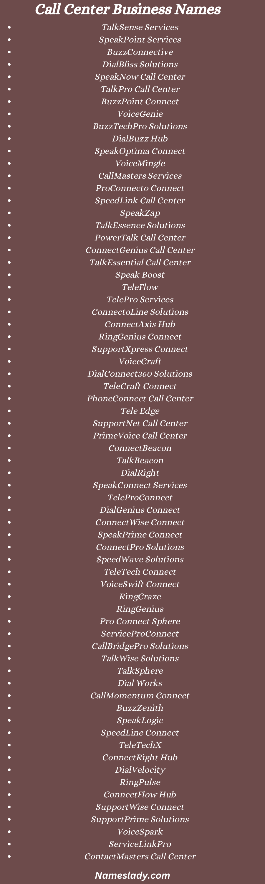 Call Center Business Names