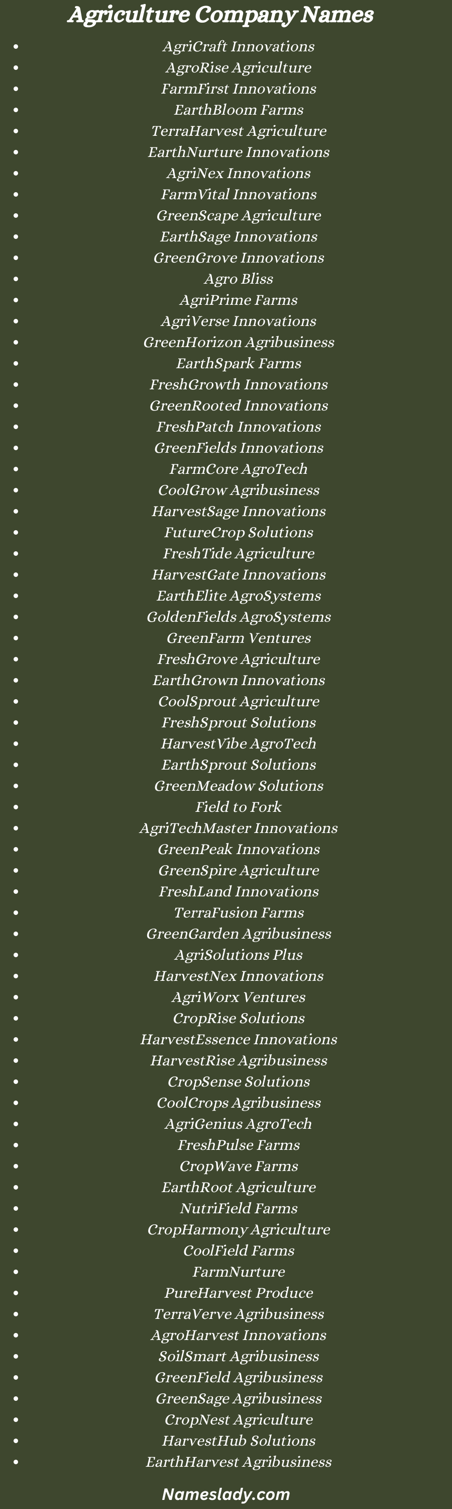 Agriculture Company Names