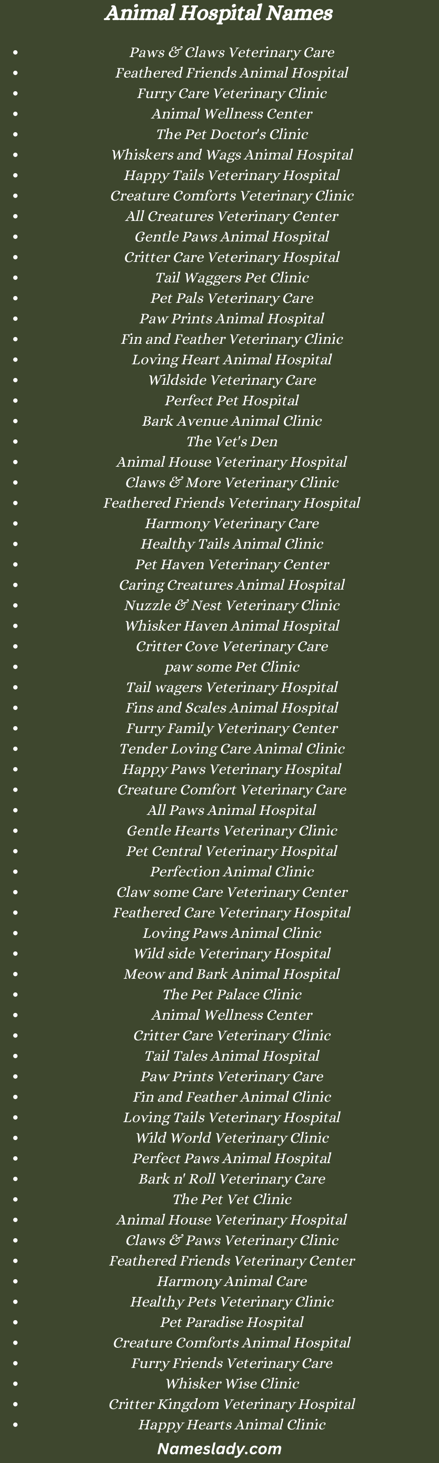 Animal Hospital Names