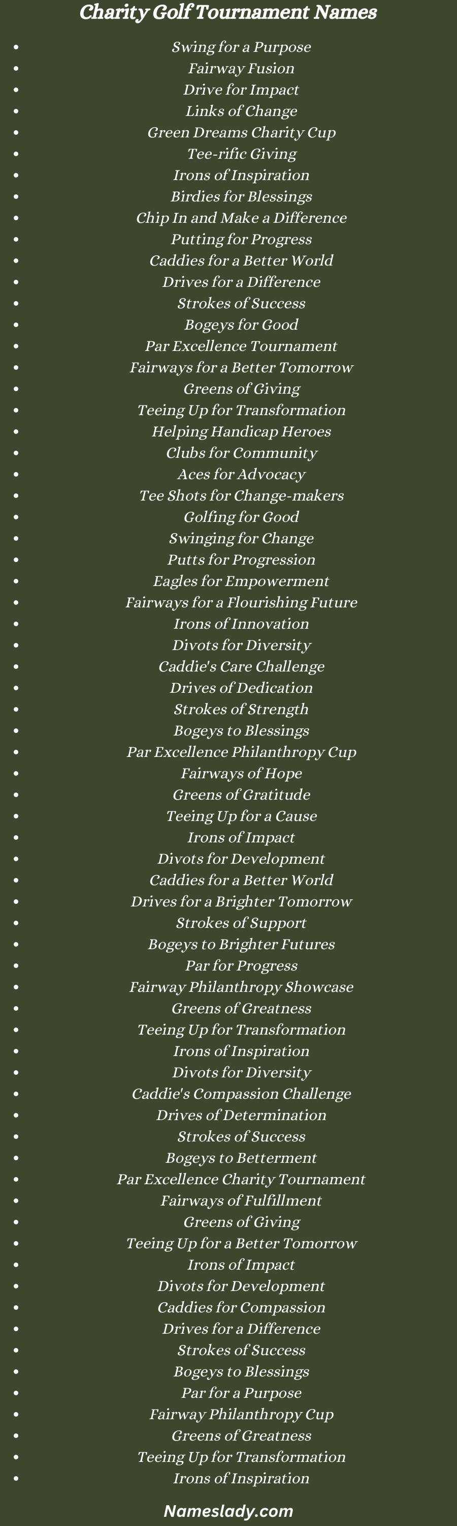 Charity Golf Tournament Names