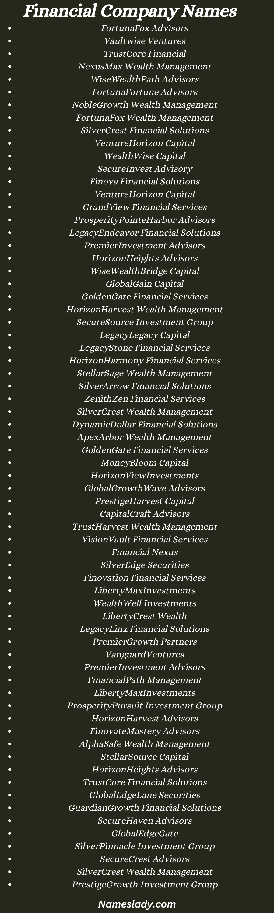 Financial Company Names 