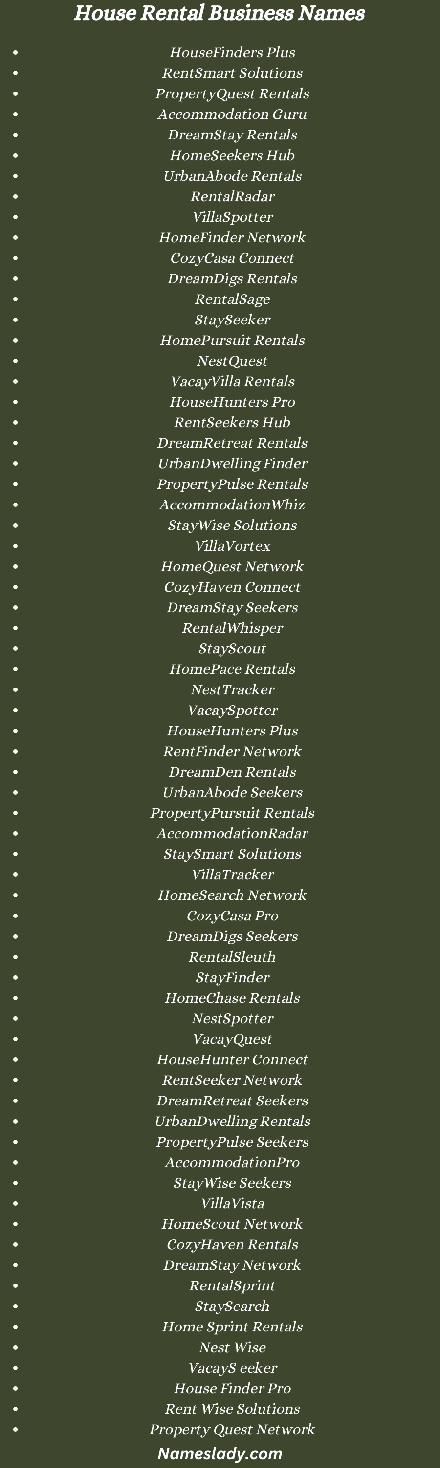 House Rental Business Names