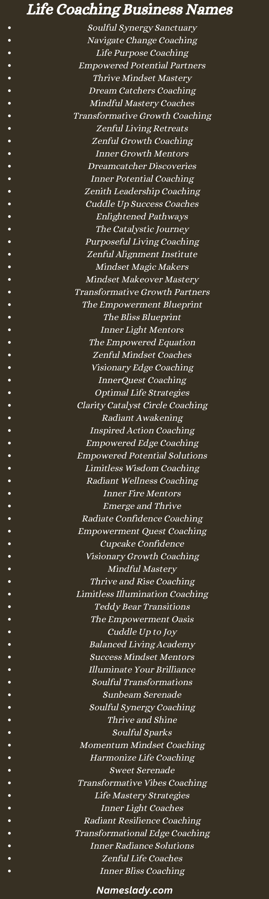 Life Coaching Business Names