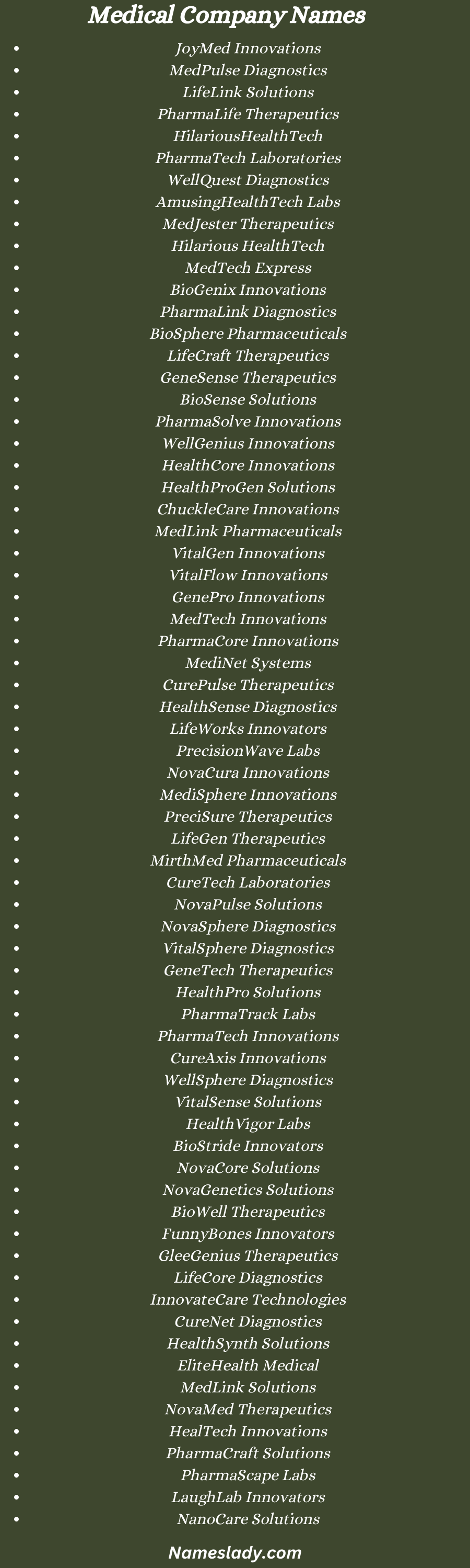 800 Creative And Catchy Medical Company Names Ideas NamesLady