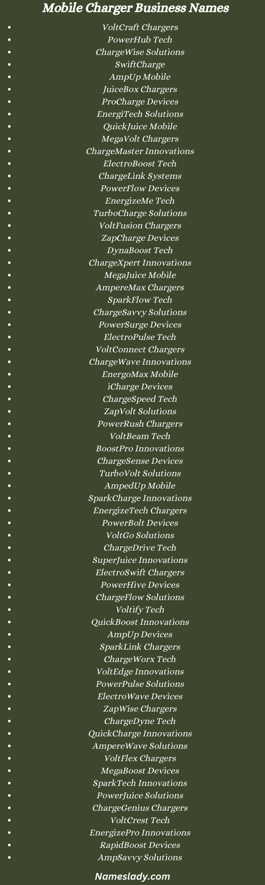 Mobile Charger Business Names