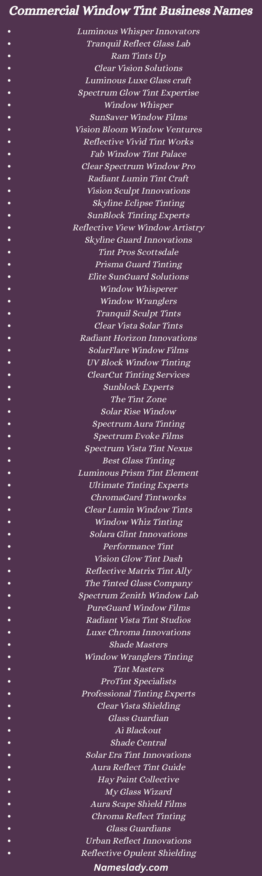 Commercial Window Tint Business Names