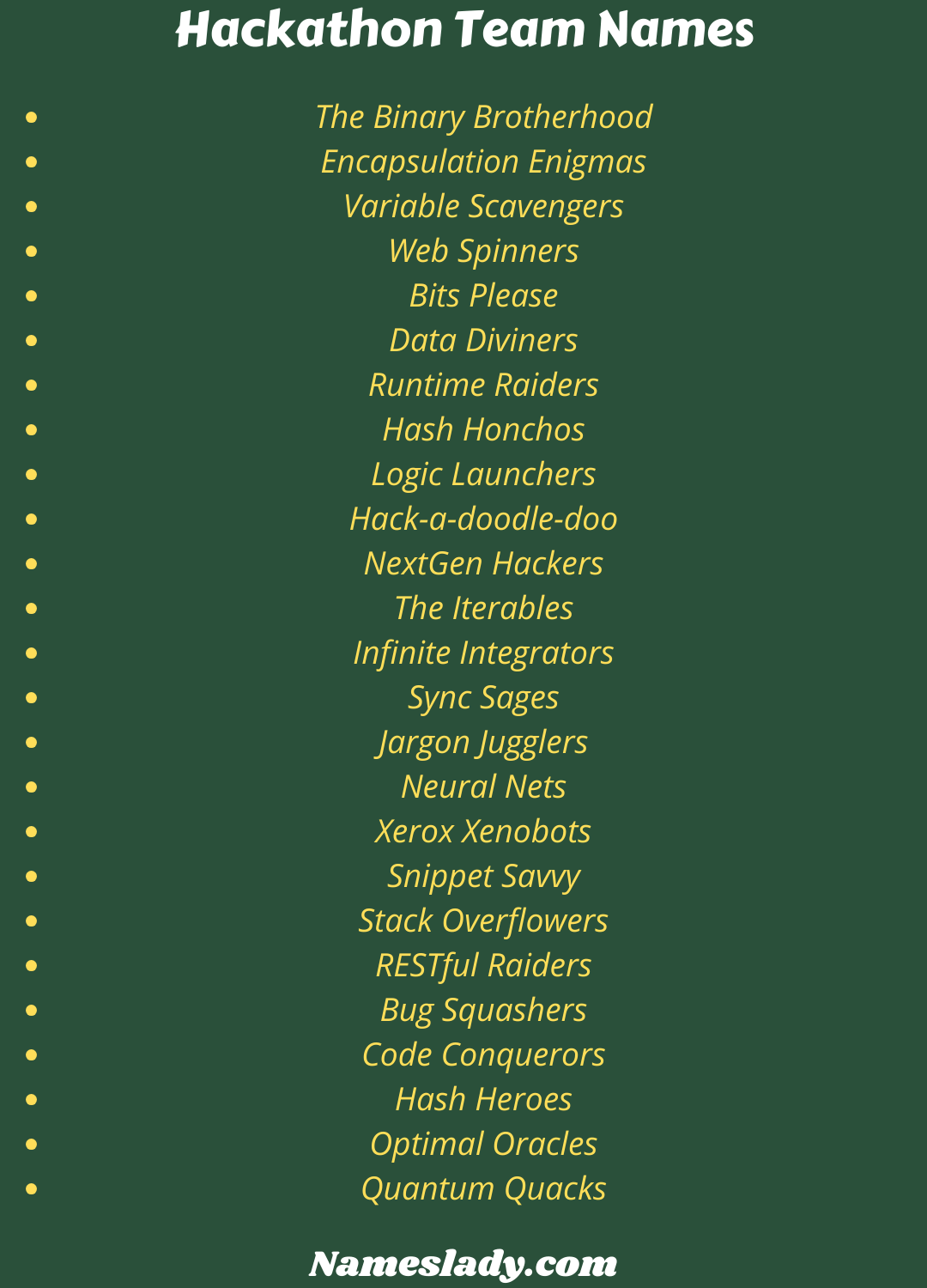 820 Catchy And Cool Hackathon Team Names Ideas NamesLady
