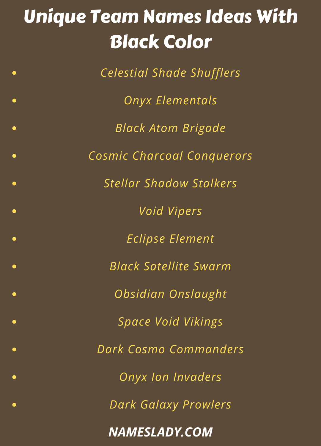 Unique Team Names Ideas With Black Color