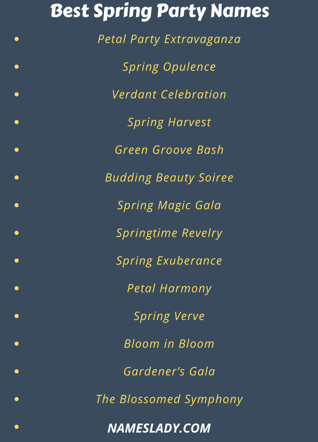 Spring Party Names